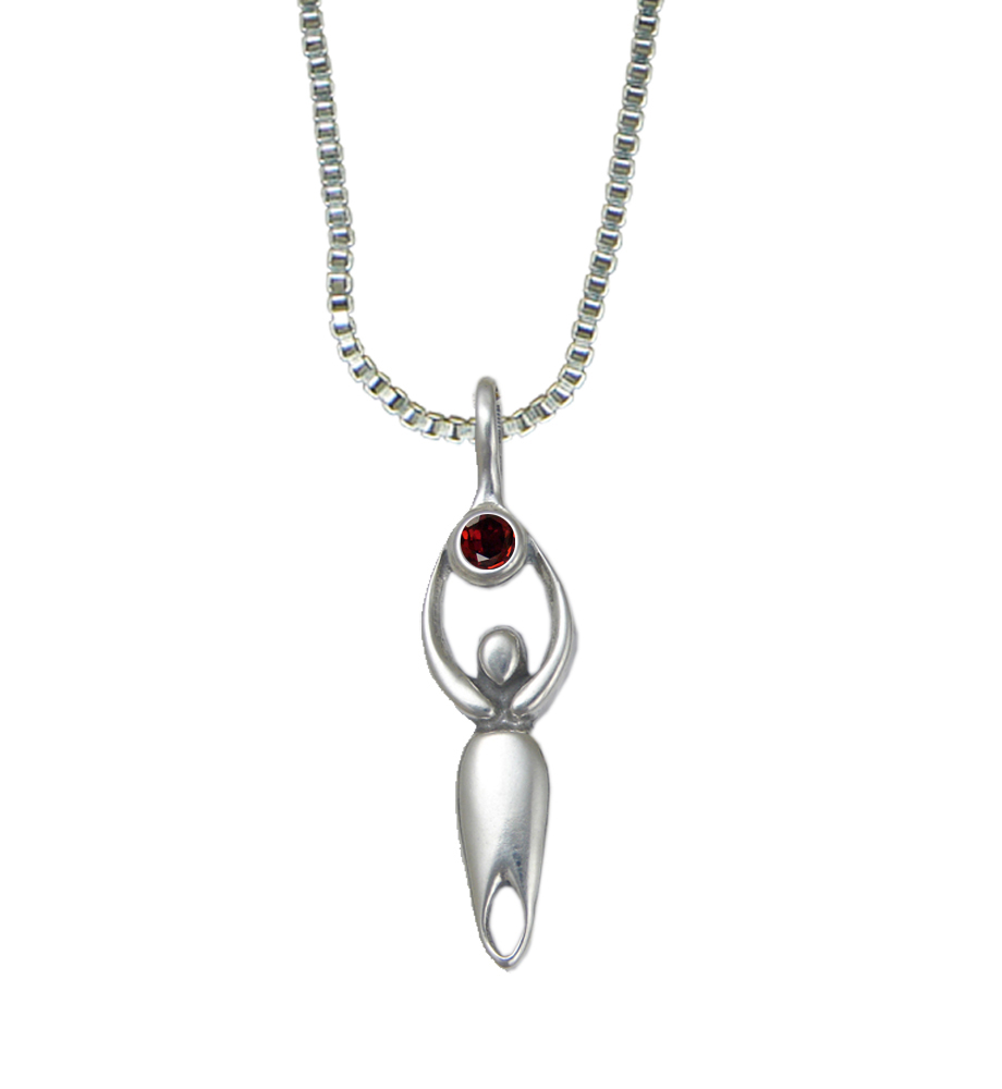 Sterling Silver Goddess Pendant With Garnet